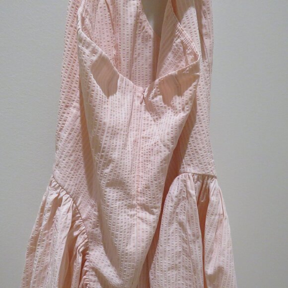 LUCY IN THE SKY Striped Crinkle Halter Dress in Pink Cocktail Pastel - Size M - Picture 11 of 15